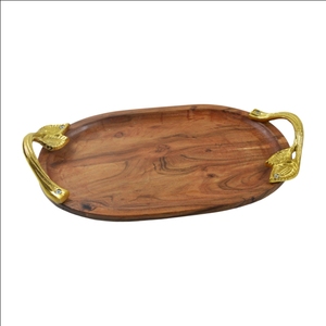 Plateau de service en bois Design, vente en gros, poignée en métal avec plateau en bois pour fête de mariage et plateau de service de Restaurant - Product Image 1