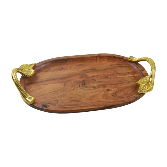 Fancy Design Wood Serving Tray Wholesale Metal Handle With Wooden Tray for Wedding Party & Restaurant Serving Tray