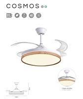 Ventilador de Techo COSMOS Acabado Madera Blanca-Motor DC y Aspas Desplegables-Luz LED de 36W con MEMORIA (3000K, 4000K, 6500k)