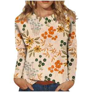 T-shirt à fleurs à manches longues pour femmes Top bleu à la mode Design imprimé en 3D pour les vacances de printemps Week-ends Col régulier Logo formel - Product Image 2