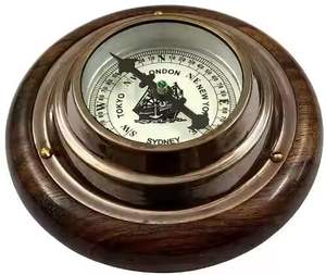 Brújula náutica antigua, mesa de latón de madera hecha a mano, artículo decorativo, decoración del hogar coleccionable, regalo de Adorable Lightnings - Product Image 1