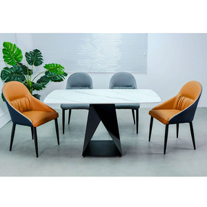 Rectangular 140x80cm <b>Dining</b> <b>Table</b> High Quality Stone Top Iron Legs Minimalist Style Walnut <b>Wood</b> Assembled <b>Extendable</b>-BA68038 - Product Image 5