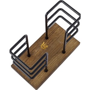 Porte-serviettes à la mode Base en bois brun Fer noir Design géométrique Porte-serviettes de rangement pour la cuisine et la maison Utilisation de la table à manger - Product Image 6