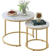 Ensemble de 2 tables basses empilables rondes modernes avec cadre en métal mat et dessus de table pour le salon