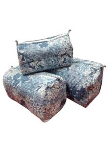 3 Piece Grey Vintage Style Quilted Eco-Friendly Cotton Storage Case <b>Set</b> Zipper Closure Water Resistant Durable Cosmetic Travel - Product Image 4