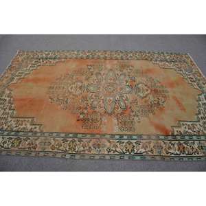 Vintage 5,8x8,8 pies de látex de lana turca estilo-Tabriz alfombra naranja azul Patchwork diseño 9x12 rectángulo abstracto para juegos de alfombras - Product Image 3