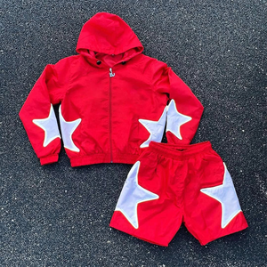 Conjunto de pantalones cortos y Sudadera con capucha cortavientos reflectante para hombre al por mayor, ropa urbana ligera de dos piezas con logotipo personalizado, OEM - Product Image 3