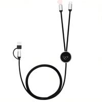 Cable de Datos Largo con Luz LED, 3 en 1, Trenzado de Nailon, Negro, Electrochapado, Modelo 2 a 2, 66W PD27W, para Computadora