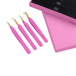 Ensemble de 4 pinces à épiler pour extensions de cils Diamond Grip-Fourniture de cils en acier japonais (rose) Pince à épiler personnalisée - Product Image 5