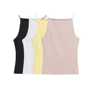 Camisetas sin mangas con cuello Halter para mujer, chaleco sin mangas, correas finas, camisola femenina, color sólido, moda - Product Image 1