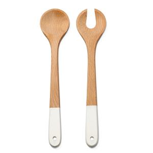 Juegos de cubiertos de madera con revestimiento de esmalte pulido brillante único para servir ensaladas en la cocina y el restaurante incluye cucharas y tenedores - Product Image 2