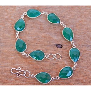 Brazalete fino de Plata de Ley 925 hecho a mano verde ónix bisel pulsera de piedras preciosas regalo de joyería de plata - Product Image 1