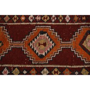 พรมวินเทจขนาด 2.6x11.2 ฟุต พรมลายทางสไตล์ตุรกี พรมลายต้นไม้และพืชสีน้ำตาลส้ม - Product Image 4