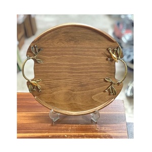 Plateau de service en bois Elegance avec motif oiseau en feuille d'or, poignée en métal, plateau de serveur pour snacks et biscuits, top ventes - Product Image 1