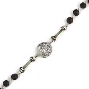 Pulsera Articulada de Plata de Ley 925 con Moneda de César, Cadena Fina de Piedra Volcánica y Joyería de Eslabones - Product Image 5