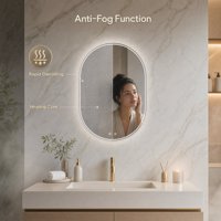 Miroir de salle de bain ovale rétroéclairé et frontalement éclairé de 4 mm en aluminium écologique, anti-buée, avec éclairage LED, personnalisable, fabrication OEM/ODM