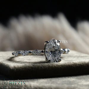 แหวนแต่งงาน tcw Moissanite สุดพิเศษของผู้หญิง1.9172วงรีที่ไม่ซ้ำกันและมรกตซ่อนรัศมีเครื่องประดับของขวัญสำหรับเธอ - Product Image 3