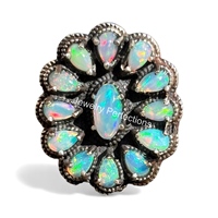 Nouvelles bagues en opale éthiopienne en forme de fleur, plaquées argent 925, pour femmes, avec serti clos et pierre ovale, bijoux bohèmes pour soirée