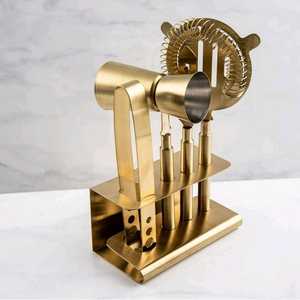 Outils de bar en acier inoxydable 6 pcs set Bar Tool Barman Kit comprenant une pince à glace à mesurer avec couleur dorée couleur argent - Product Image 1