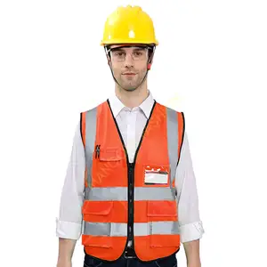 Gilet riflettente con tasche gilet di sicurezza per la costruzione in rete arancione ad alta visibilità gilet esterno per abbigliamento da lavoro all'ingrosso