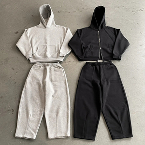 Survêtement délavé à l'acide survêtement sweat à capuche zippé et pantalon de survêtement ensemble de survêtements évasés à impression bouffante survêtements hommes - Product Image 5