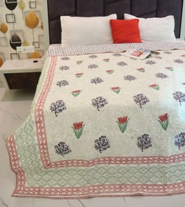 Handmade 100% Organic Cotton <b>Quilts</b> with Tree Flower & Red Rose Pattern Embroidery <b>Bedding</b> Decoration - Product Image 2