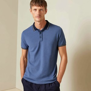 Polo en tricot pour hommes avec basculement contrasté, manches courtes, chemise respirante en coton Pima pour l'été - Product Image 3