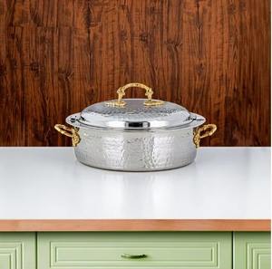 Casseroles de service alimentaire en acier inoxydable incrusté de chauffe-plats Belle Gulf Round Steel avec couvercle - Product Image 5