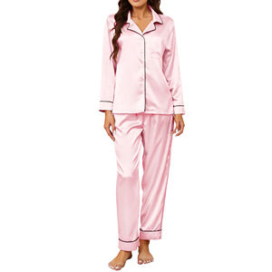 Pijamas de Alta Calidad para Mujer, con Logotipo Personalizado, Transpirables, de Satén de Seda, 100% Algodón, 6 Colores, Manga Corta, Suaves para Invierno - Product Image 1