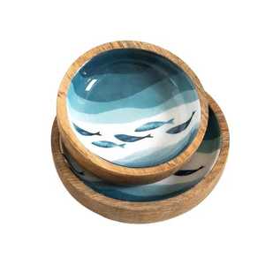 Large Wooden Sushi Bowl Printed Bowl Mango Wood Bowl Set Design Dishwasher Safe Natural Dinnerware <b>Salad</b> <b>Server</b> Set Best Quality - Product Image 3