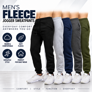 3-PACK Eco-Friendly Woolen <b>Mens</b> Casual Mid Waist Straight Slim Fit Fleece Drawstring Closure Winter Jogger Sweatpants Pockets - Product Image 2