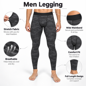 Leggings de compression camouflage pleine longueur pour homme, qualité supérieure, taille élastique, en Spandex et Nylon, ajustement sans couture pour le fitness - Product Image 6