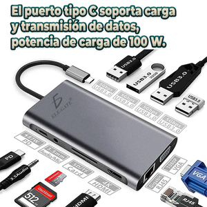 Hub USB Type-C Portatile 11-in-1 con Velocità 5Gbps in Lega di Alluminio per Computer, Varie Connessioni per Trasferimento Dati - Product Image 6