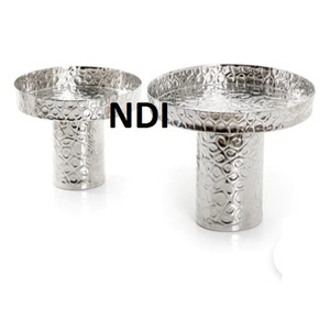 Hammered Design Metal <b>Cake</b> <b>Server</b> Stand In Nickel Finished Set Of Two In Different Shapes For Party Celebration Accessories - Product Image 1