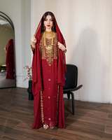 Robe longue légère en georgette perlée faite à la main pour femmes musulmanes, grande taille, col montant, manches longues, ourlet évasé – Spécial Ramadan