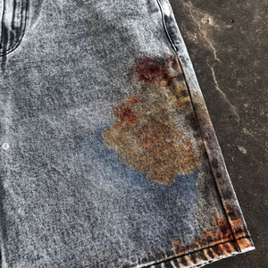 กางเกงยีนส์ขาสั้นวินเทจแนวสตรีทสำหรับผู้ชายกางเกงขาสั้นสีดำแฟชั่นสำหรับผู้ชายตามสั่งฤดูร้อน - Product Image 3