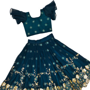 Shoryam - Lehenga Choli de Lujo para Niñas, Color Verde Rama, Largo hasta el Suelo |   Vestido de Estilo Bollywood para Niñas Pequeñas, para Todas las Temporadas, para Bodas - Product Image 1