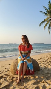 เดรสชายหาดลายดอกสีสันสดใส คอวี เอวธรรมชาติ สไตล์โบฮีเมียนสำหรับฤดูร้อน เป็นมิตรกับสิ่งแวดล้อม ผ้าฝ้าย 100% ซักได้ - Product Image 3
