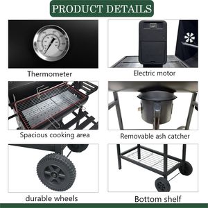 Moderno <span class=keywords><strong>Asador</strong></span> <span class=keywords><strong>de</strong></span> Carbón para Jardín Grande <span class=keywords><strong>de</strong></span> Acero para Exteriores con Ruedas, con <span class=keywords><strong>Asador</strong></span> Giratorio y Parrilla para Pollo Asado - Product Image 3
