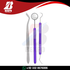 Kit d'examen dentaire 3 pièces en acier anodisé violet de haute qualité – Pince, miroir et explorateur pour l'hygiène de base - Product Image 4