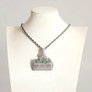 Haute qualité Bling Moissanite 925 plaqué argent VVS diamant collier pendentif pour hommes Style HipHop avec breloque de sac à main - Product Image 1