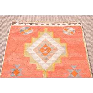 Tapis Kilim turc 2,4x9,2 pieds, tapis oriental vintage en laine orange gris - Product Image 5