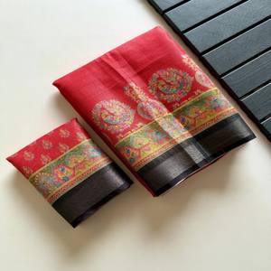 Sari de Seda VASTRA COTTAGE con Tejido Zari Puro, Bordado Jacquard Completo con Zari, Borde con Zari, Estampado Digital Kalamkari, Blusa - Product Image 5