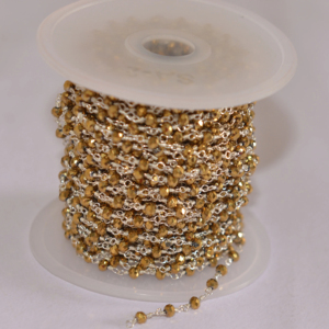 Chaîne de chapelet en perles de verre pyrite dorées plaquées argent, perles facettées de 3 mm, chaîne à perles sur fil pour la fabrication de bijoux - Product Image 5