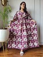 Robe caftan en coton pour femme sur mesure-Col en V, imprimé ethnique, couche de gilet, coupe avec cordon de serrage adaptée aux clients de la boutique