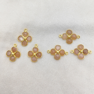 ประกันตัวคู่ลูกพีชมูนสโตนโคลเวอร์จี้หัวใจเสน่ห์ชุบทองแบบ DIY เครื่องประดับอัญมณีจำนวนมาก - Product Image 2