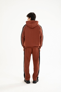 Conjunto de pantalones y sudadera con cremallera de color óxido Mezcla de algodón de ajuste holgado con conjuntos de paneles de contraste - Product Image 2