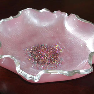 <b>Pink</b> Resin Decorative <b>Bowl</b> with Glitter Touch Handcrafted Sparkle Finish Centerpiece Tray Stylish Table Accent for Home Events - Product Image 1