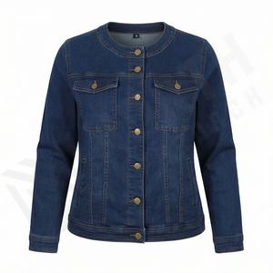 Ropa de Mujer, Chaquetas para Chicas, Abrigos, Chaqueta Vaquera sin Cuello de Manga Larga para Mujer, Tallas Grandes, Servicio OEM, Moda, Ropa Moderna - Product Image 1