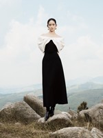 Blouses pour femmes au design unique RACHEL le HAUT D'ÉPAULE avec jupe longue noire Vêtements pour femmes en tissu de haute qualité fabriqués au VietNam